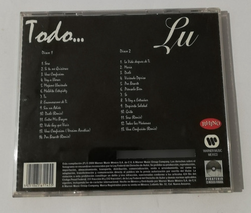 Lu, Todo (éxitos), Cd Doble, Usado