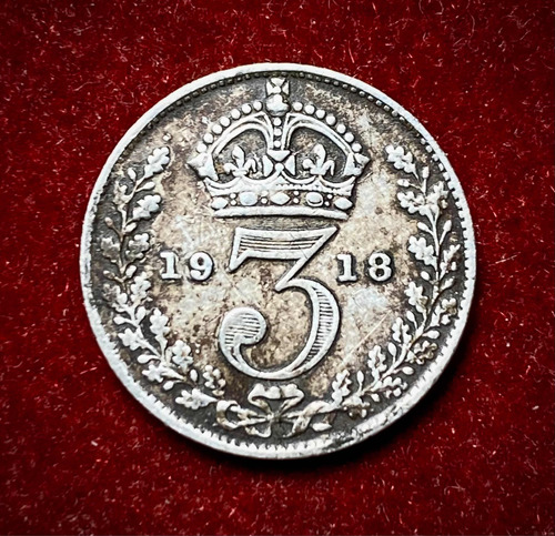 Moneda 3 Peniques Inglaterra 1918 Km 813 Plata 0.925 Jorge 5