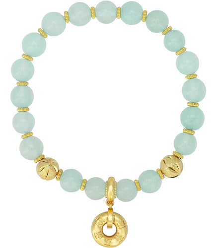 Pulsera De Jade Feng Shui Chapada En Oro De 18k Con Golgante