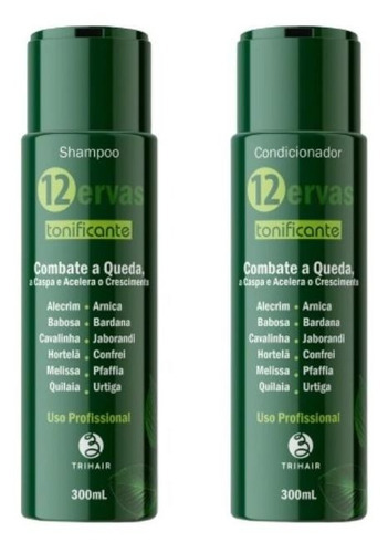  Kit Shampoo 300ml + Condicionador 300ml 12 Ervas Tonificante