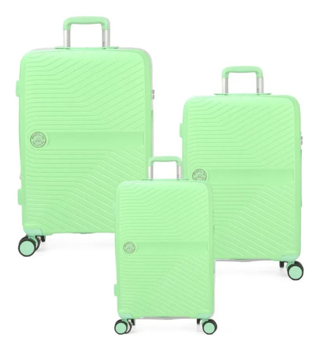 Kit Malas De Viagem P M G Rodas Giro 360° Graus Up4you Cor Verde Lisa