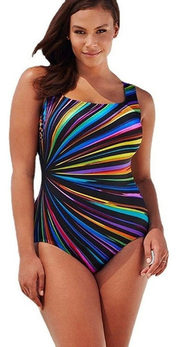 Bikini Una Pieza Monokini De Rayas Talla Extra Trajes Ba [u]