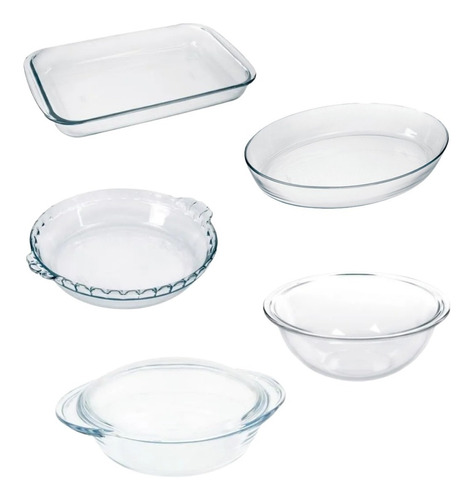 Set X 5 Marinex Fuentes Cacerola Bowl Plus Vidrio Templado