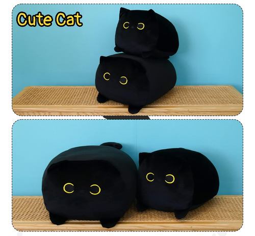 Peluche De Gato Negro, Suave Y Gordo De 40 Cm, Cojín