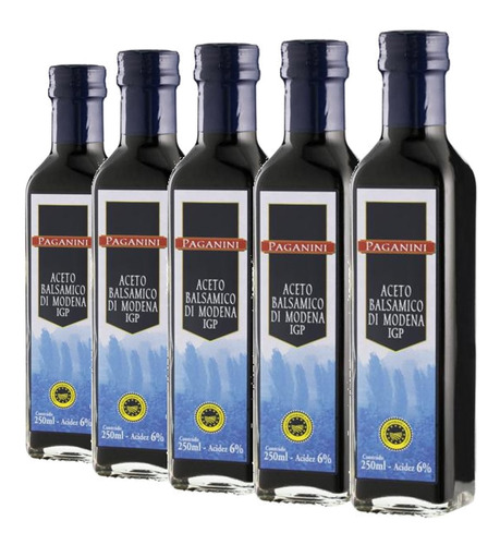 5x Vinagre Balsâmico Italiano Paganini 250ml Kit Paganini