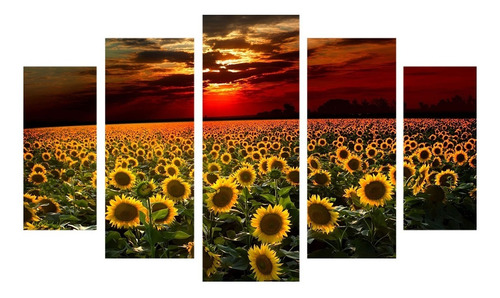 Imagen 2 de 7 de Cuadro Moderno Decorativo Madera Paisaje Girasoles Sol Flore