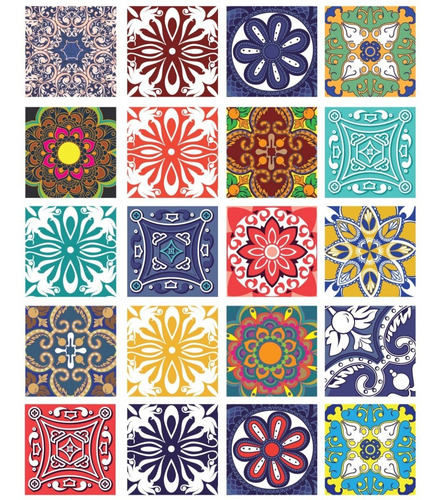 Vinilo Azulejo Mosaico Adhesivo 20x20 Piso X 10u Laminado Color Mix Multicolor
