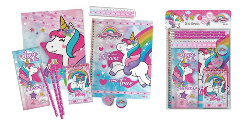 Hermoso Set De Escritura I Love Unicorns Con 11 P Kreker