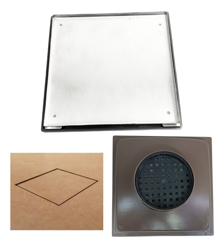Ralo Quintal 20x20 Invisível Piso Cocho Marrom 100mm
