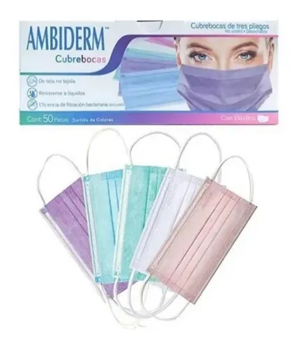 comprar Cubrebocas Ambiderm 50 Pz Colorfull Desechable Tricapa Adult