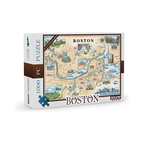 Boston City Map Cardboard Jigsaw Puzzle - 1000 Pieces, Hand-