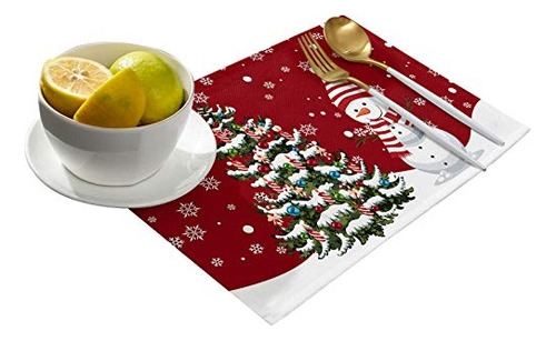 Juego De 4 Individuales De Navidad, Feliz Navidad Muñeco De
