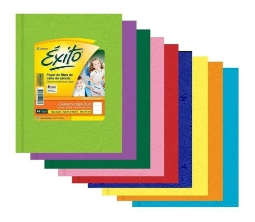 Pack X5 Cuaderno Exito Tapa Dura Forrado Color 48 Hojas