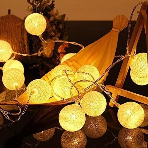 Imagen 7 de 10 de 10 Bolas Hilo Blanca Guirnalda Tira Led Calida A Pila Oferta