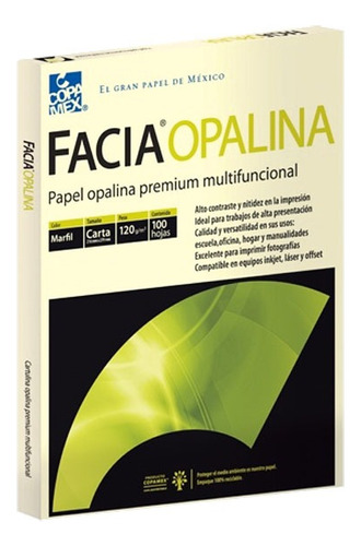 Opalina Facia Marfil Papel 120g Carta, Paquete 100 Hojas