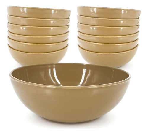 Platos Tazon Bowl Plastico Color 12 Pzas 600 Ml Beige