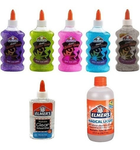 Combo - Kit Arma Tu Slime 5 Colores Glitter - Elmers 7 Pzas.