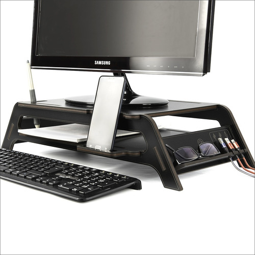 Imagen 1 de 10 de Base Eleva Monitor Pc-notebook Con Porta Celular Y Estante