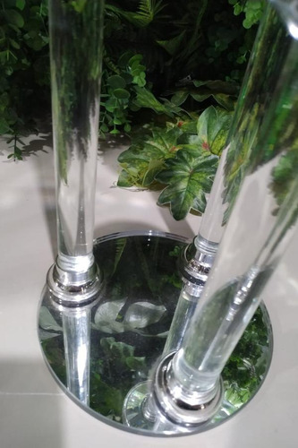 Castiçal De Cristal Liso Triplo Com Base Espelhada - 45cm