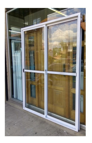 Puerta Balcon Aluminio 150x200 Vidrio Entero Con Reja 12mm