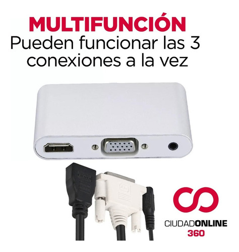 Imagen 4 de 10 de Adaptador Hub Usb C A: Audio / Hdmi / Vga - Pc O Mac
