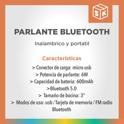 Imagen 6 de 10 de Parlante Portatil Bluetooth Con Luz Radio Usb Tarjeta Sd