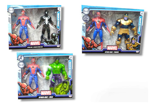  Muñecos Articulados X2 Vengadores Marvel  Spiderman 23 Cm 