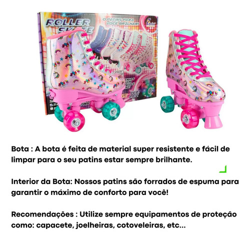 Patins Infantil Rosa Tamanho 31/34 Ajustável Feminino C Luz