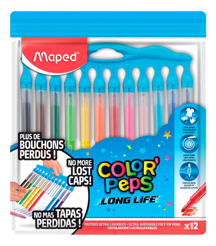 Pack X12 Marcadores Maped Colores Peps Long Life Innovation 