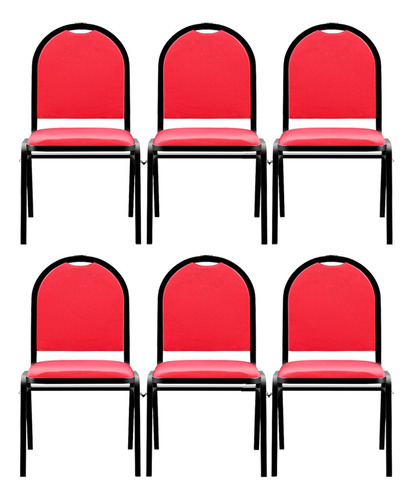Kit 6 Cadeiras Hotel Auditório Empilhável Sintético Vermelho
