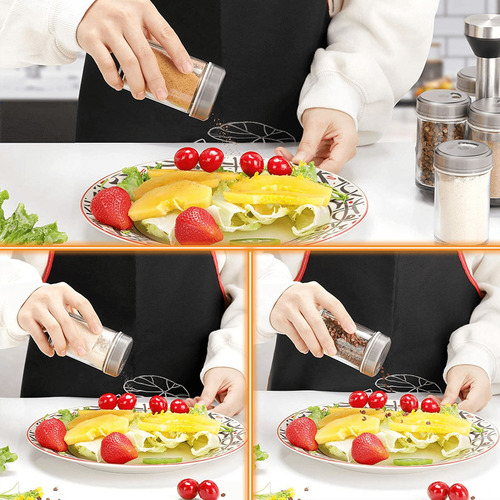 Especiero Giratorio Moderno 360 Kimhi Con 6 Frascos De Vidrio Acero Inoxidable Organizador De Especias Multiusos Para Cocina Color Negro