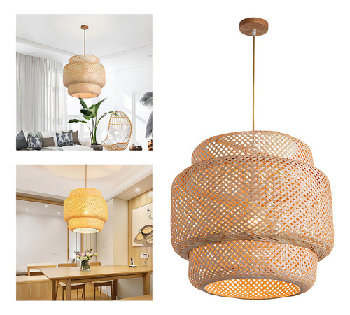 Lámpara Colgante Simple Para Cocina, Cafetería, Tejido Japon Color Beige
