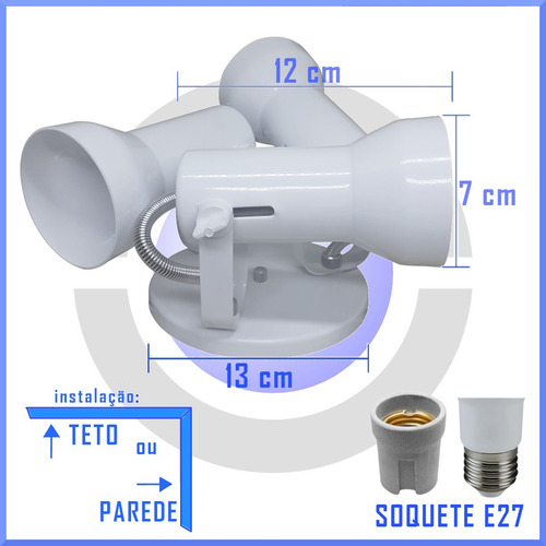 Imagem 5 de 5 de Spot Triplo Teto Para 3 Lampadas Led Par20 Ou Comum - Full