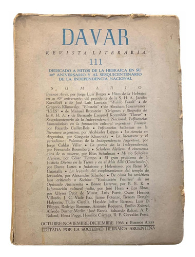 Revista Davar N° 111 Hebraica 40 Aniversario. 1966 Borges