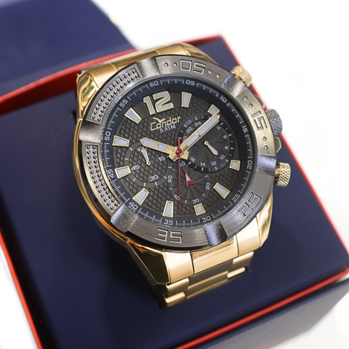 Relógio Condor Masculino Dourado Dual Time Original