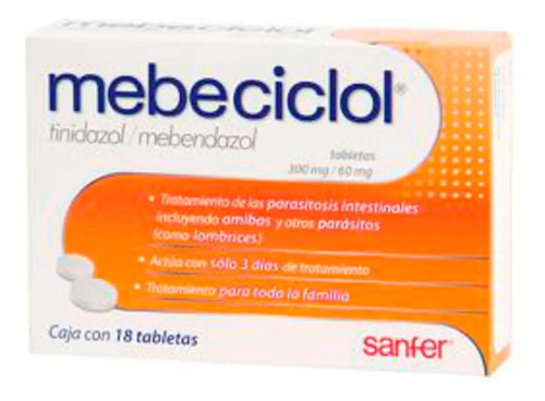 Mebeciclol Tinidazol/mebendazol 300/60 Mg 18 Tabletas