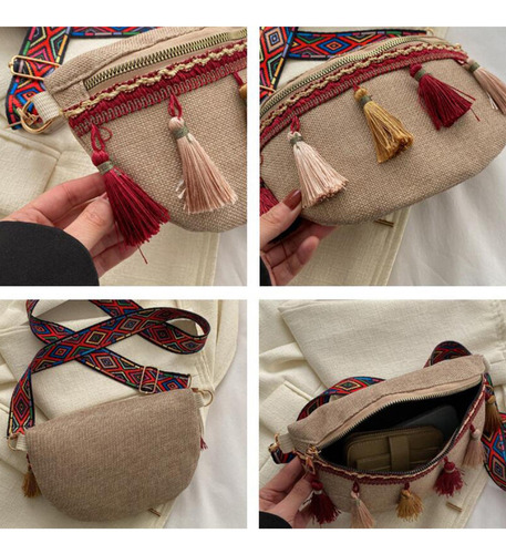 2 Riñonera Bohemia Con Borlas Bolso Bandolera Étnico Para