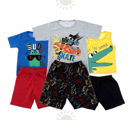 Imagem 5 de 8 de Kit 3 Conjuntos Roupa Infantil Menino Masculina Atacado