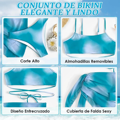 Conjunto De Bikini Con Traje De Baño De 3 Piezas Con Efecto