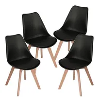 Comprar Set 4 Sillas Asiento Acolchado Comedor Sala Color de la estructura de la silla Blanco Color del asiento Negro