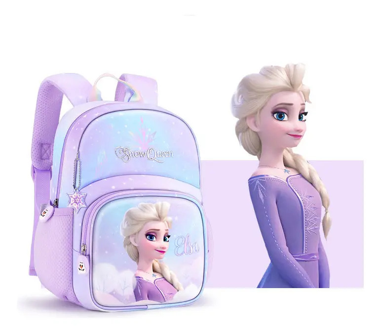 Adequada para crianças, mochila escolar Frozen para meninas, mini mochila escolar antibacteriana de alta qualidade, mochila escolar Princess Elsa, cor roxa