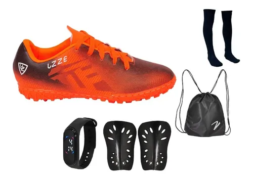 Kit Chuteira Society Uz + Meião Caneleira Mochila Relógio