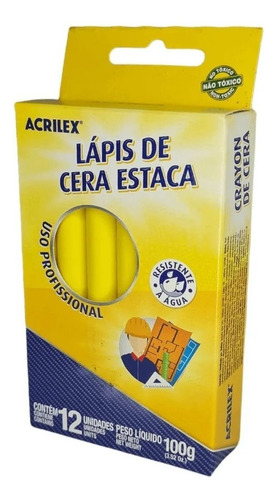 Acrilex Estaca Profissional kit 12 lápis de cera cor amarelo