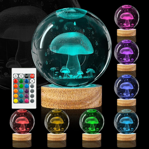 Luz Nocturna De Bola De Cristal En 3d Con Forma De Hongo, Bo