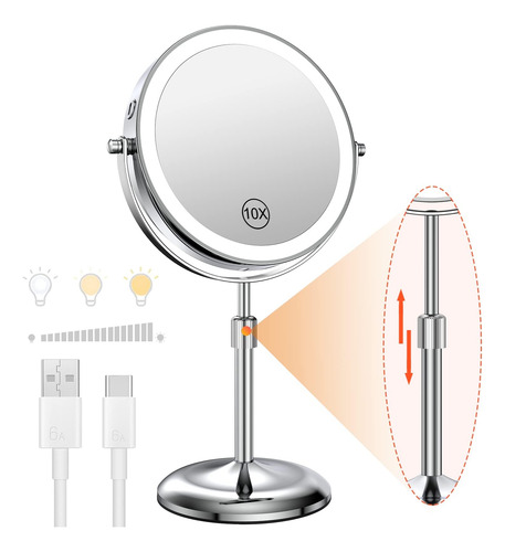 Espejo De Maquillaje Iluminado Con Soporte Ajustable, [3