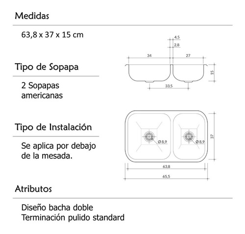 Pileta Cocina Johnson Rr63 Bacha Doble