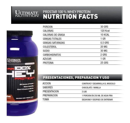Imagen 2 de 6 de Prostar Whey Protein 2 Lb Ultimate Nutrition Pura Proteina