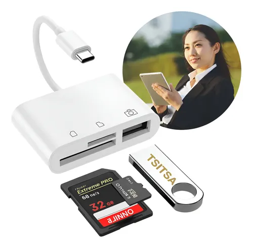 Adaptador Hub Otg Leitor De Usb Cartão De Memoria Tf Tipo C Branco