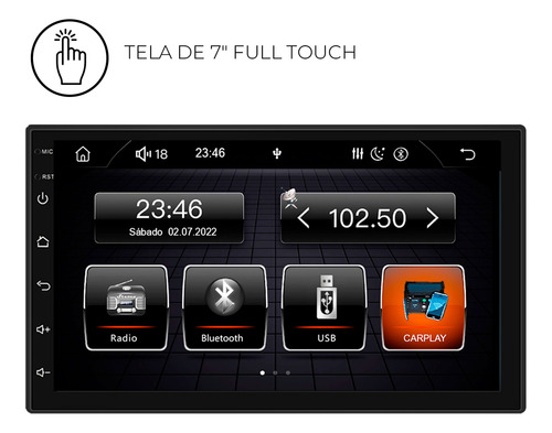 Multimídia Prime Carplay Slim Com Bluetooth E Fm Roadstar