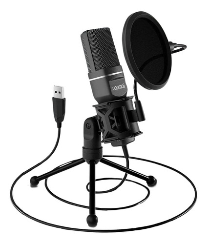 Microfone Condensador Mesa Com Pop Filter Streaming Podcasts